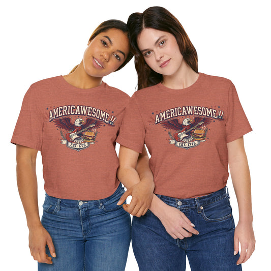 The Flagship! graphic T-shirt featuring a bald eagle, guitar, and burger.