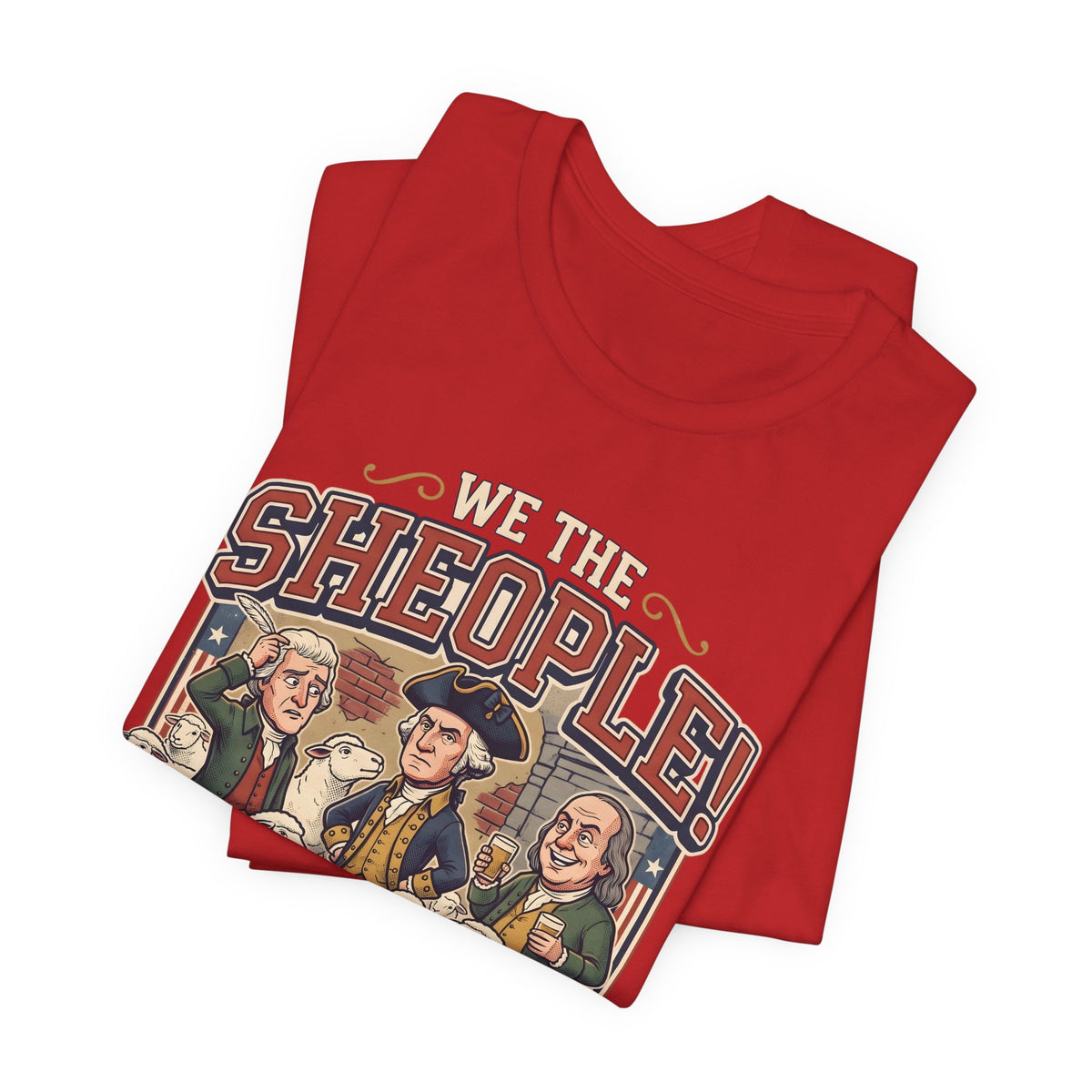 Folded WE THE SHEOPLE! graphic tee in Red.