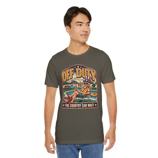 Uncle Sam Clocked Out graphic T-shirt featuring Uncle Sam off duty.