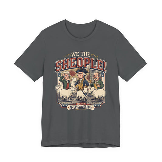 WE THE SHEOPLE! graphic tee in Asphalt, front view.